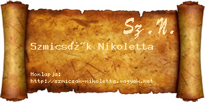 Szmicsák Nikoletta névjegykártya